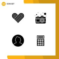 4 Thematic Vector Solid Glyphs and Editable Symbols of heart user camera avatar calculate Editable Vector Design Elements