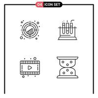 Group of 4 Filledline Flat Colors Signs and Symbols for chart film target lab video Editable Vector Design Elements