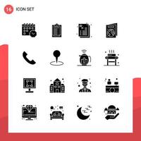 Pack of 16 Universal Glyph Icons for Print Media on White Background vector