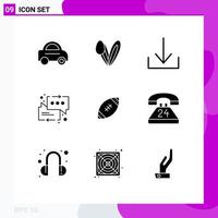 Set of 9 Modern UI Icons Symbols Signs for rugby football download ball arrow Editable Vector Design Elements