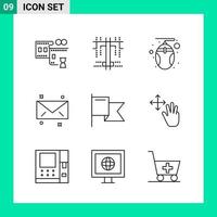 paquete de 9 iconos de estilo de línea establece símbolos de esquema para imprimir signos creativos aislados en fondo blanco 9 conjunto de iconos vector