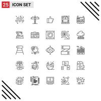 User Interface Pack of 25 Basic Lines of online desktop like online hosting Editable Vector Design Elements