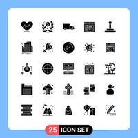 Mobile Interface Solid Glyph Set of 25 Pictograms of gear graphics yin yang design transport Editable Vector Design Elements