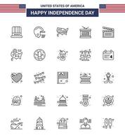 Happy Independence Day USA Pack of 25 Creative Lines of video american map independence day holiday Editable USA Day Vector Design Elements