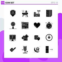 Set of 16 icons in solid style Creative Glyph Symbols for Website Design and Mobile Apps Simple Solid Icon Sign Isolated on White Background 16 Icons vector