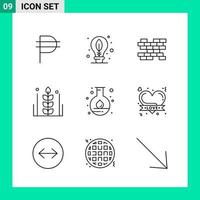 paquete de 9 iconos de estilo de línea establece símbolos de esquema para imprimir signos creativos aislados en fondo blanco 9 conjunto de iconos vector