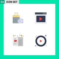 4 Universal Flat Icon Signs Symbols of luggage book hotel media coffee Editable Vector Design Elements