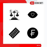 Creative Set of 4 Universal Glyph Icons isolated on White Background vector