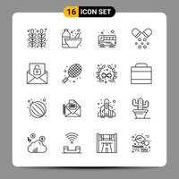 16 Black Icon Pack Outline Symbols Signs for Responsive designs on white background 16 Icons Set vector