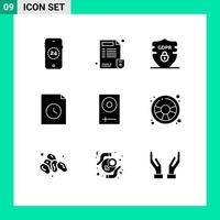 Set of 9 Vector Solid Glyphs on Grid for electronics devices gdpr console file Editable Vector Design Elements