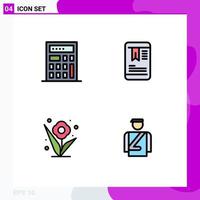 Group of 4 Filledline Flat Colors Signs and Symbols for calculator hotel oneducation rose service Editable Vector Design Elements