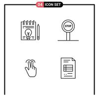 Mobile Interface Line Set of 4 Pictograms of business mobile pen journey tab Editable Vector Design Elements