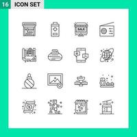 Pictogram Set of 16 Simple Outlines of bowls construction shop blueprint building Editable Vector Design Elements