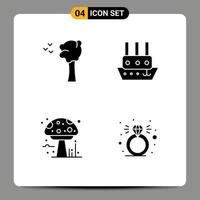 Group of 4 Solid Glyphs Signs and Symbols for arbor mushroom ship vessel diamond Editable Vector Design Elements