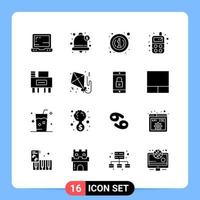 16 Solid Black Icon Pack Glyph Symbols for Mobile Apps isolated on white background 16 Icons Set vector