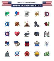 Modern Set of 25 Flat Filled Lines and symbols on USA Independence Day such as bird police sign file star men Editable USA Day Vector Design Elements