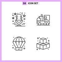 4 Icons in Line Style Outline Symbols on White Background Creative Vector Signs for Web mobile and Print