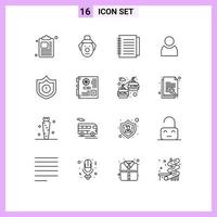 Mobile Interface Outline Set of 16 Pictograms of main warning office security basic Editable Vector Design Elements