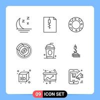 9 Line Black Icon Pack Outline Symbols for Mobile Apps isolated on white background 9 Icons Set vector