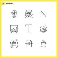 Pictogram Set of 9 Simple Outlines of moon text blockchain font board Editable Vector Design Elements