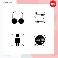 Pack of 4 creative Solid Glyphs of glasses person cable usb forecast Editable Vector Design Elements