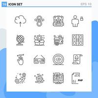 Modern 16 Line style icons Outline Symbols for general use Creative Line Icon Sign Isolated on White Background 16 Icons Pack vector