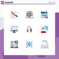 Modern Set of 9 Flat Colors and symbols such as pc device video monitor website Editable Vector Design Elements