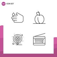 Line Pack of 4 Universal Symbols of cleaning location wash fruit audio broadcasting Editable Vector Design Elements