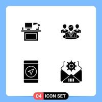 4 Solid Black Icon Pack Glyph Symbols for Mobile Apps isolated on white background 4 Icons Set vector