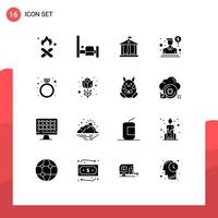 Pack of 16 creative Solid Glyphs of ring diamond bank salesman person Editable Vector Design Elements