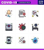 9 Filled Line Flat Color Coronavirus disease and prevention vector icon medical coronavirus medical test research viral coronavirus 2019nov disease Vector Design Elements