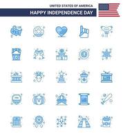 25 USA Blue Signs Independence Day Celebration Symbols of sausage food love american hand Editable USA Day Vector Design Elements