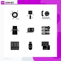 Set of 9 Vector Solid Glyphs on Grid for id grid communication creative bridge Editable Vector Design Elements