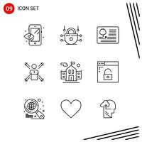 colección de 9 iconos vectoriales en estilo de línea píxel símbolos de contorno perfecto para web y signos de iconos de línea móvil sobre fondo blanco 9 iconos vector