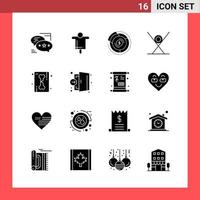 16 Icon Pack Solid Style Glyph Symbols on White Background Simple Signs for general designing vector