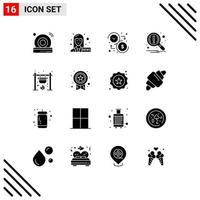 Modern Set of 16 Solid Glyphs Pictograph of campfire search dollar notification find Editable Vector Design Elements