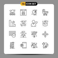 User Interface Pack of 16 Basic Outlines of push baby page trolly mind Editable Vector Design Elements