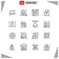 16 Icons Line Style Grid Based Creative Outline Symbols for Website Design Simple Line Icon Signs Isolated on White Background 16 Icon Set vector