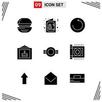 9 Icons Solid Style Grid Based Creative Glyph Symbols for Website Design Simple Solid Icon Signs Isolated on White Background 9 Icon Set vector