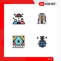 Pictogram Set of 4 Simple Filledline Flat Colors of insurance debut building hostel performance Editable Vector Design Elements