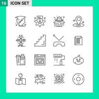 paquete de 16 iconos de estilo de línea establece símbolos de esquema para imprimir signos creativos aislados en fondo blanco vector