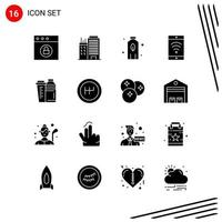 Collection of 16 Vector Icons in solid style Pixle Perfect Glyph Symbols for Web and Mobile Solid Icon Signs on White Background 16 Icons