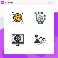 Filledline Flat Color Pack of 4 Universal Symbols of astronomy heart watch education monitor Editable Vector Design Elements