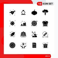 16 Thematic Vector Solid Glyphs and Editable Symbols of trade gear halloween business creative Editable Vector Design Elements