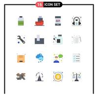 Modern Set of 16 Flat Colors and symbols such as repair headphone bank book store Editable Pack of Creative Vector Design Elements