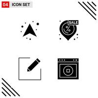 Pixle Perfect Set of 4 Solid Icons Glyph Icon Set for Webite Designing and Mobile Applications Interface vector