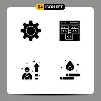 4 User Interface Solid Glyph Pack of modern Signs and Symbols of basic efficiency setting coding speedometer Editable Vector Design Elements