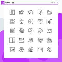 Mobile Interface Line Set of 25 Pictograms of lighting eco dashboard bulb human Editable Vector Design Elements