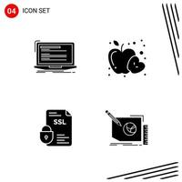 colección de 4 iconos vectoriales en estilo sólido símbolos de glifo perfecto de píxeles para web y signos de iconos sólidos móviles sobre fondo blanco 4 iconos vector