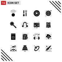 Modern Set of 16 Solid Glyphs and symbols such as look information film details about Editable Vector Design Elements